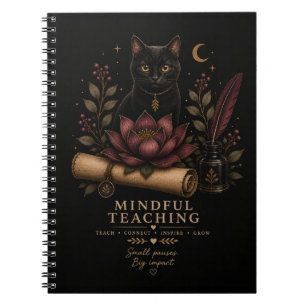 Dark Academia Mindful Teaching Black Cat & Lotus Notebook