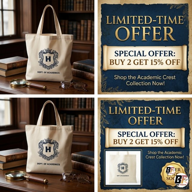 Dark Academia Monogram Crest Canvas Tote Bag (#IvyLeagueCollection)