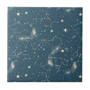Dark Academia Navy Ivory Moon Constellation Chart Tile