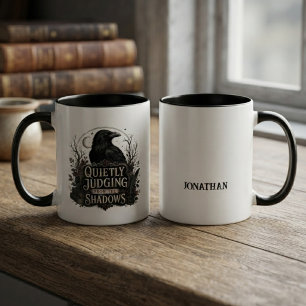 Dark Academia Onyx Gothic Raven Silhouette Two-Tone Coffee Mug