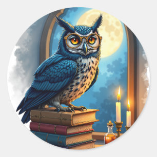 Dark Academia Owl Glasses Reading Nook Gothic Libr Classic Round Sticker