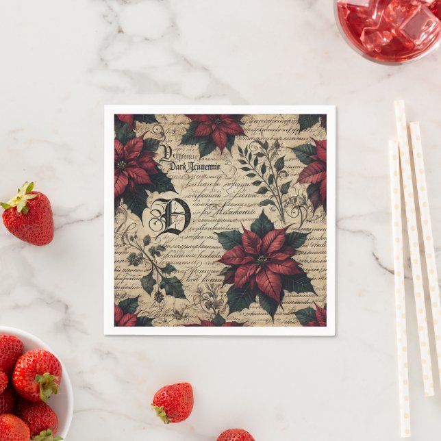  Dark Academia Poinsettia Parchment Decoupage Napkin (Insitu)