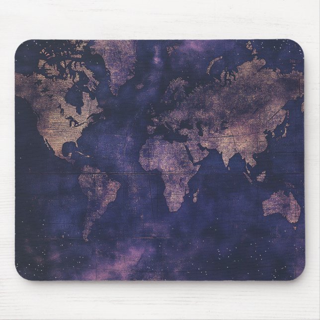 Dark Academia Purple Celestial World Map Mouse Mat (Front)