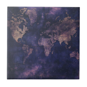 Dark Academia Purple Celestial World Map Tile
