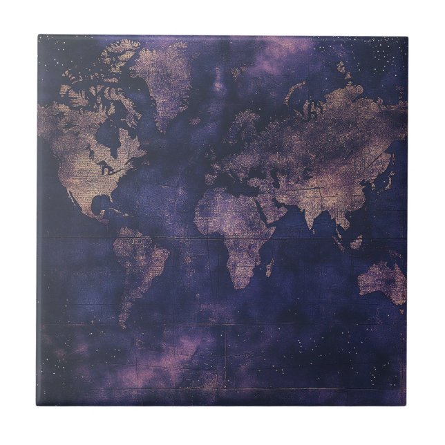 Dark Academia Purple Celestial World Map Tile (Front)