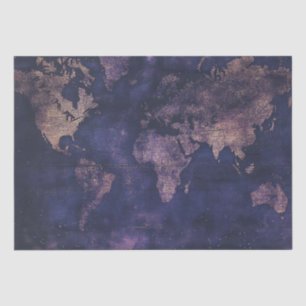 Dark Academia Purple Celestial World Map Tissue Paper