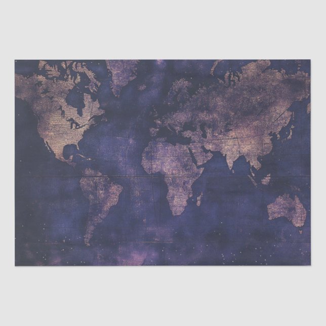 Dark Academia Purple Celestial World Map Tissue Paper (Front)