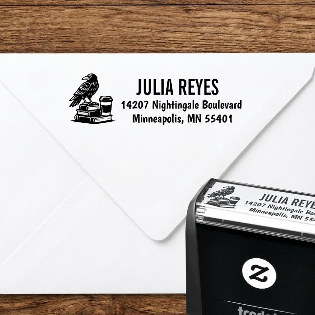 Dark Academia Raven Book Return Address Self-inking Stamp (Creator Uploaded)