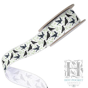 Dark Academia Raven Satin Ribbon in White