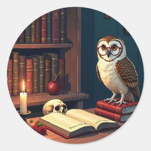 Dark Academia Reading Nook Owl Owl Glasses Vintage Classic Round Sticker