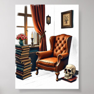 Dark Academia Reading Nook Vintage Books Candle Sk Poster