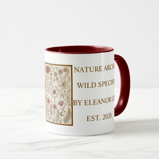 Dark Academia Red Botanical Aesthetic Coffee Mug (Front Right)