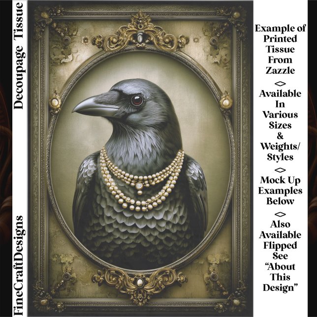 Dark Academia Regal Raven & Pearls ET1L Decoupage Tissue Paper (Creator Uploaded)