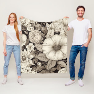 Dark Academia Sepia Floral Botanical Fleece Blanket