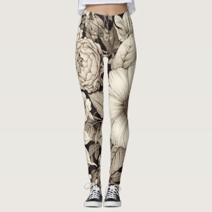Dark Academia Sepia Floral Botanical Leggings