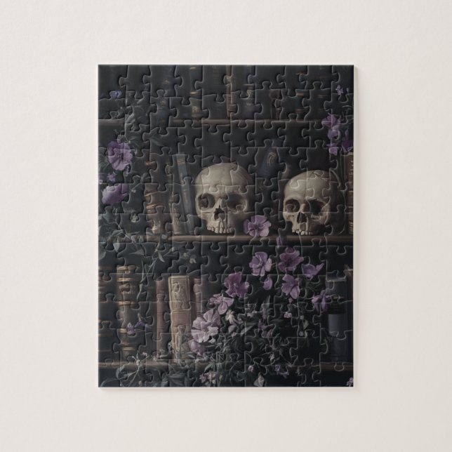 Dark Academia Skulls and Bookcase Jigsaw Puzzle (Vertical)