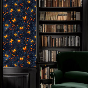 Dark Academia Small Glowing Butterflies on Blue Wallpaper
