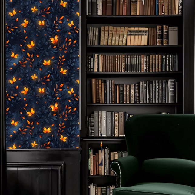 Dark Academia Small Glowing Butterflies on Blue Wallpaper (Dark Academia Small Glowing Butterflies on Blue Wallpaper in a library.)