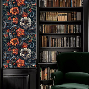 Dark Academia Snakes & Coral and Grey Flowers Wallpaper