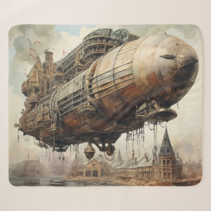 Dark Academia Steampunk Airship Sepia Sherpa Blanket