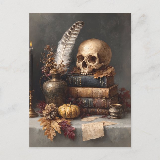 Dark Academia Still Life with Skull Postcard (Front)