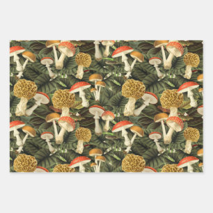 Dark Academia Victorian Goth Glam Mushroom & Leaf Wrapping Paper Sheet