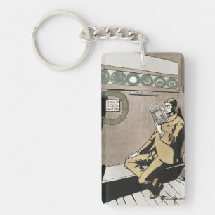 Dark Academia Vintage Christmas Reading Man Art Key Ring