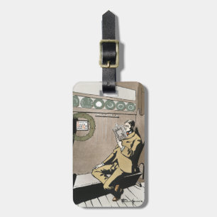 Dark Academia Vintage Christmas Reading Man Art Luggage Tag