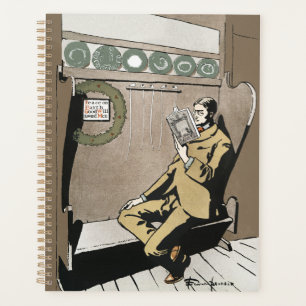 Dark Academia Vintage Christmas Reading Man Art Planner