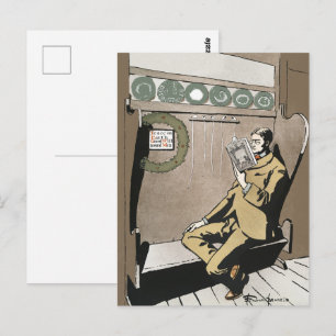 Dark Academia Vintage Christmas Reading Man Art Postcard