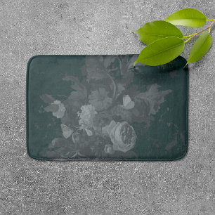 Dark Academia Vintage Floral Still Life Green Bath Mat
