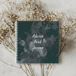 Dark Academia Vintage Floral Still Life Green Notebook
