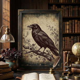 Dark Academia Vintage Raven Ivy Aesthetic Art Poster
