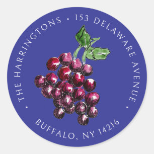 Dark Academia Wine Grapes Navy Blue Return Address Classic Round Sticker