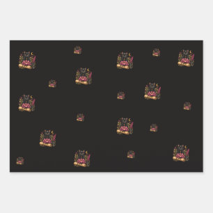 Dark Academia Wrapping Paper Black Cat, Burgundy
