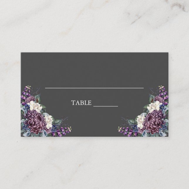 Dark Aesthetic Goth Wedding Bouquet Place Card (Front)