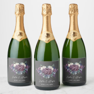 Dark Aesthetic Goth Wedding Bouquet Sparkling Wine Label