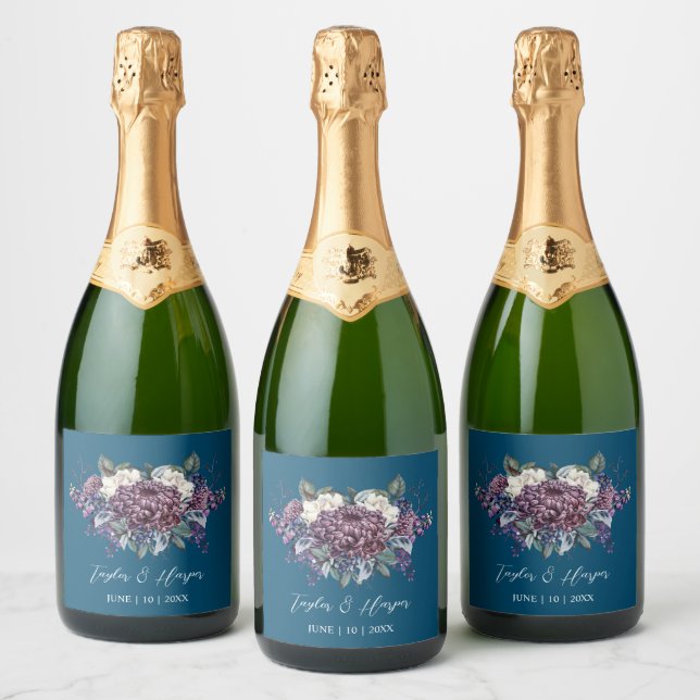 Dark Aesthetic Goth Wedding Bouquet Sparkling Wine Label (Bottles)