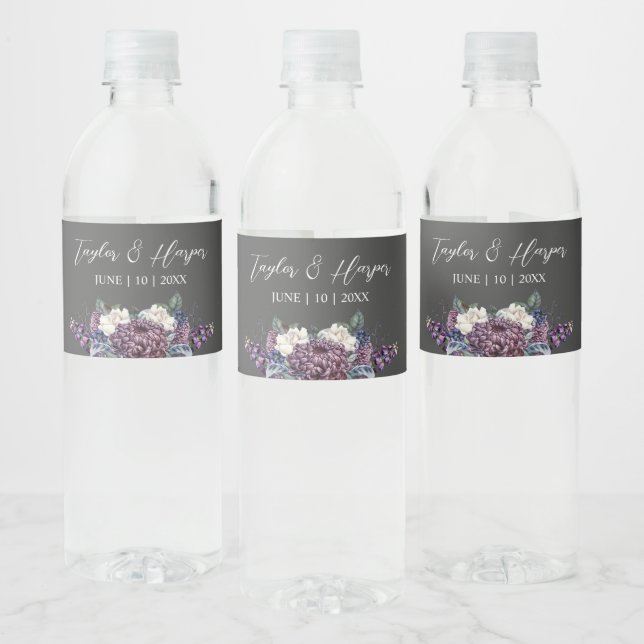 Dark Aesthetic Goth Wedding Bouquet Water Bottle Label (Bottles)