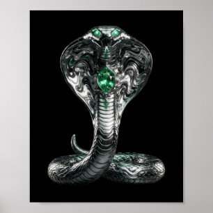 Dark Aesthetic Liquid Metal Snake Glowing Green Ey Poster