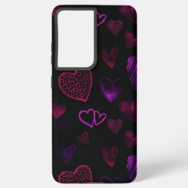 Dark Aesthetic Pink Purple Heart Pattern Samsung Galaxy S21 Ultra Case (Back)
