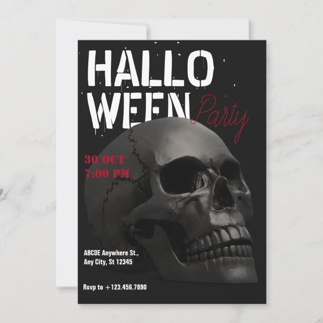 Dark aesthetic skull head halloween  invitation (Front)
