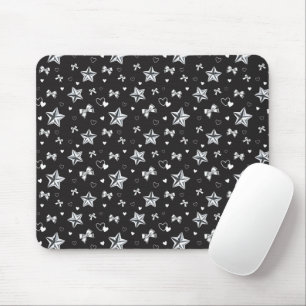 Dark Aesthetic Y2K Coquette Silver Ribbon Heart Mouse Mat