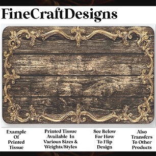 Dark Aged Wood, Gold Baroque Border AN6 Decoupage Tissue Paper