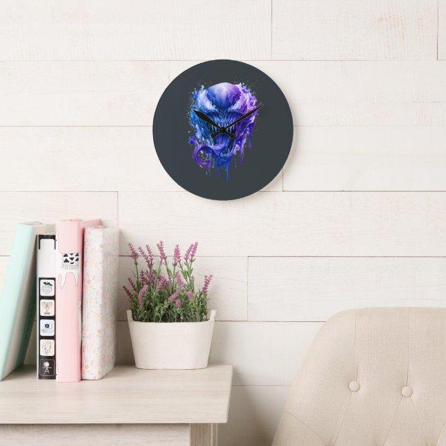 Dark Alien Monster Watercolor Splatter Wall Clock (Reading Room)
