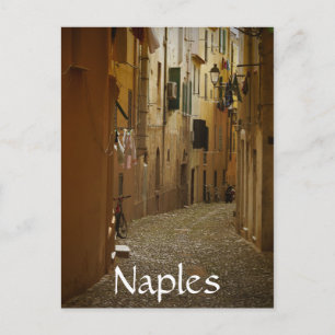 Dark alley in Naples, Italy text postcard
