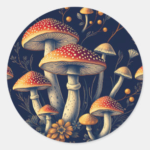 Dark Amanita Muscaria Mushroom Woodland Classic Round Sticker