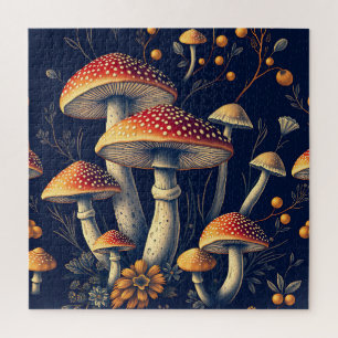 Dark Amanita Muscaria Mushroom Woodland Jigsaw Puzzle