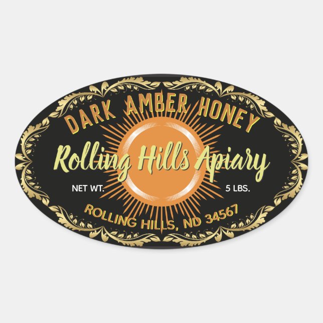 Dark Amber Honey Jar Oval or Rectangular Sticker (Front)