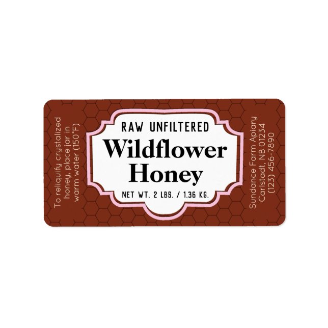 Dark Amber Honeycomb Honey Jar Label (Front)